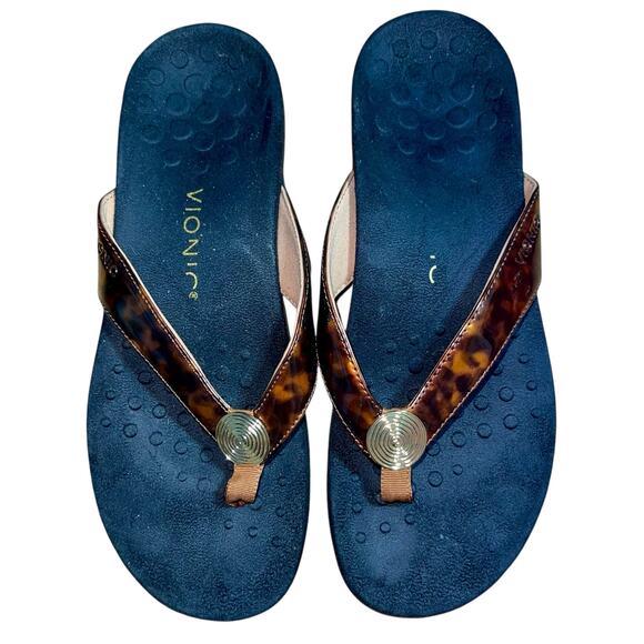 Vionic Thong Sandals Tortoise Shell Hilda Comfort - Picture 2 of 8